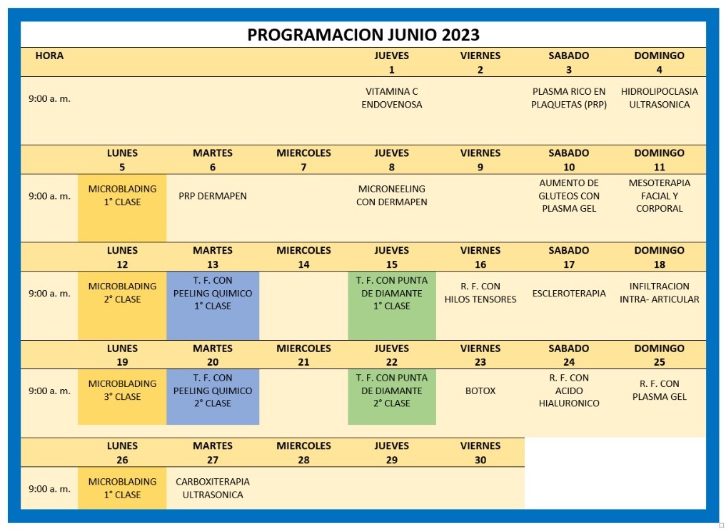 PROGRAMACION CURSOS DE MEDICINA ESTETICA